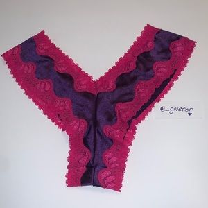 S Pink / Purple Satin Tanga Lace Thong